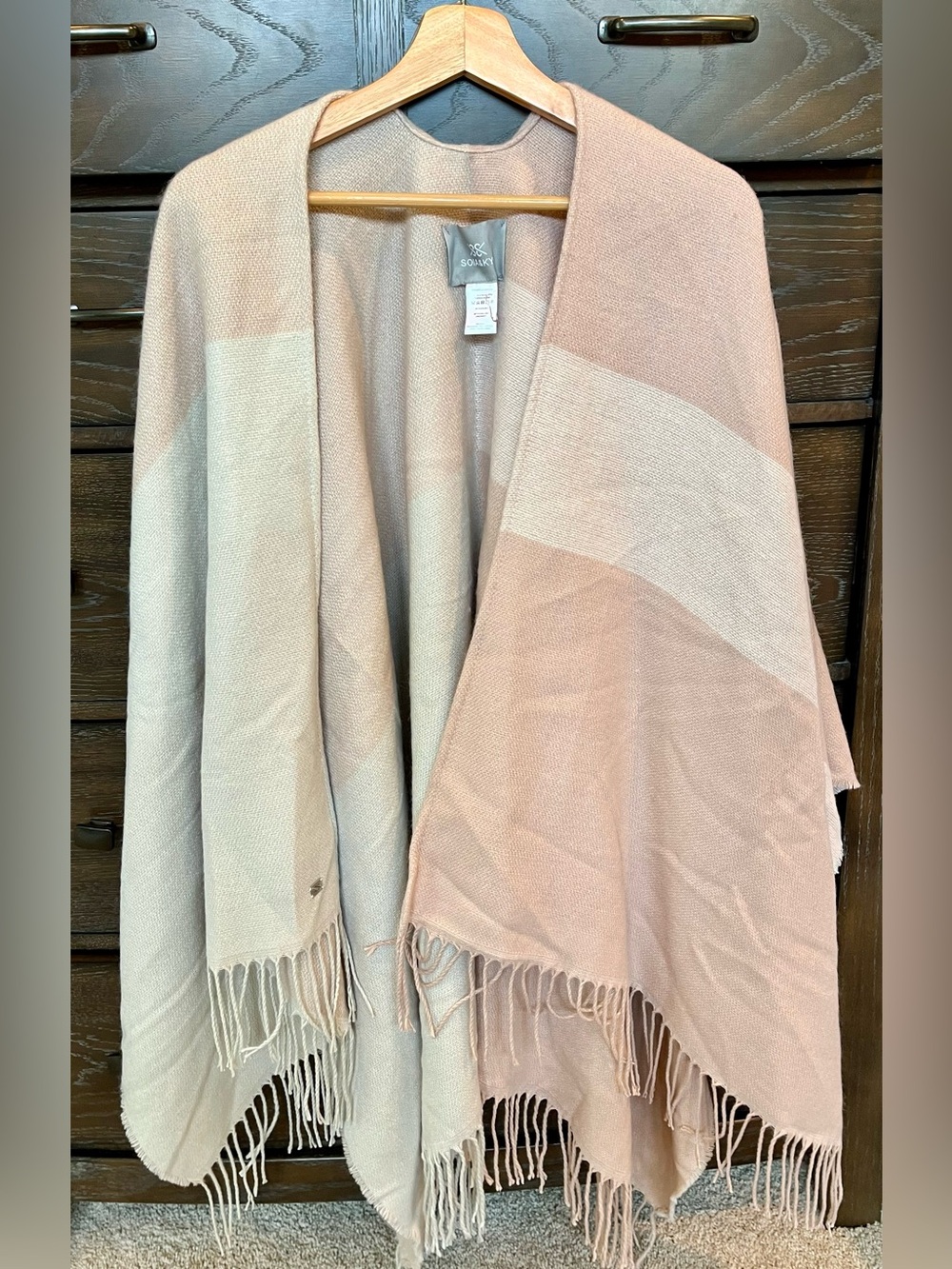 Soia & Kyo Light Pink & Cream Fringe Shawl Wrap